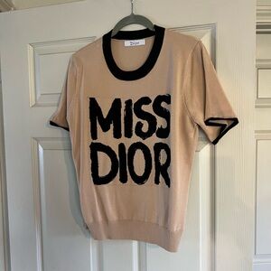Dior Beige Knit top with Black Accents and 'MISS DIOR' Script